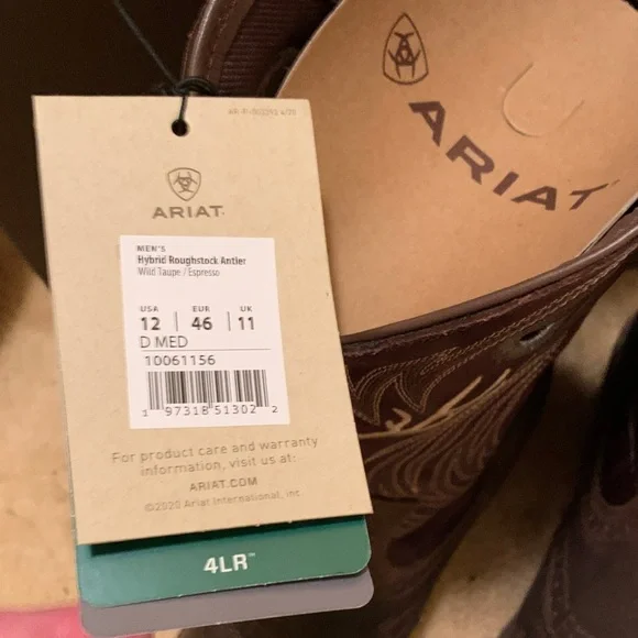 Ariat Men's Hybrid Roughstock Antler Dark Brown Boots with Cream Accents - Picture 14 of 15